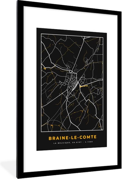 Fotolijst incl. Poster - Plattegrond - Kaart - Goud - Braine-le-Comte - Stadskaart - 80x120 cm - Posterlijst