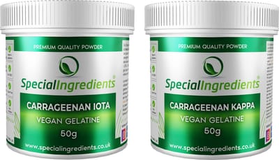 Carrageenan Series - Iota Carrageenan 50g & Kappa Carrageenan 50g - Flexibele & Stevige Gels - Warmtebestendige Texturen - Vegan Bindmiddel - Moderne Gastronomie - Moleculair Koken - Hersluitbare Pot - Recycled Plastic