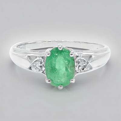 Cavill - Bahia-Smaragd Ring - 925 Sterling Zilver Geplatineerd - 1,06 ct Ovaal Braziliaanse Edelsteen - Elegante Groene Ringen Maat 17