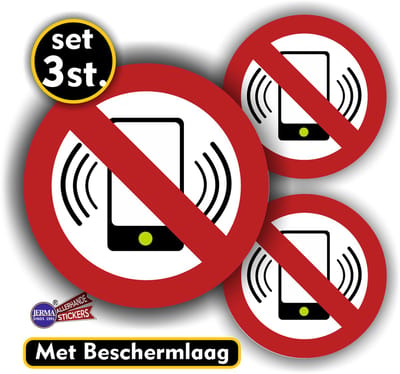 Jerma - GSM telefoon uit - Sticker - set - 1x Ø 17 - 2x Ø 10 cm - Zelfklevend - Weerbestendig - Vinyl
