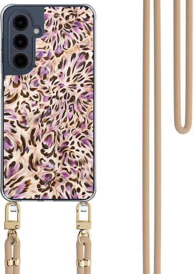 Casimoda® hoesje met beige koord - Geschikt voor Samsung A16 - Luipaard Lila - Afneembaar koord - TPU/polycarbonaat - Multi