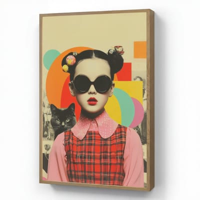 Wandlamp 70x100 cm - Oplaadbaar - Meisje - Zonnebril - Kat - Retro - Wandlampen binnen woonkamer - Slaapkamer lamp - Decoratieve nachtlamp - Vloerlamp draadloos