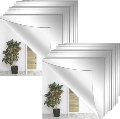 18 Stuks - Spiegel Sticker Set - Wandspiegel - Spiegelsticker - Acryl - Woonkamer Decoratie Spiegelende Sticker - zilver - 15*15CM - Plakspiegels - Muurstickers - decoratie