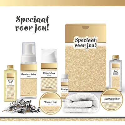 Geschenkset “Speciaal voor jou!” - 8 producten - 750 gram | Luxe Cadeaubox voor haar - Wellness Pakket Vrouw - Giftset Valentijn - Beste Vriendin - Cadeaupakket Collega - Cadeau Zus - Verjaardag moeder - Moederdag - Kerstpakket - Kerst Cadeau - Goud