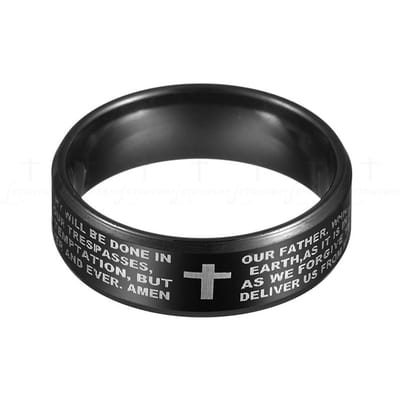 Letdiffery Roestvrij staal Zwarte kleur Jezus kruis ring Brief Bijbel gebed vinger ringen voor mannen 8mm Amulet sieraden 6 black