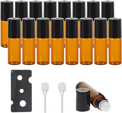 16 Pack Roll on Flesjes Leeg 5ml voor Essentiële Olie - Roll on Essentiële Olie - Lege Roll on Flesjes met RVS Roller - Roll on Glazen Flessen met Bruin Glas voor Lichtbescherming
