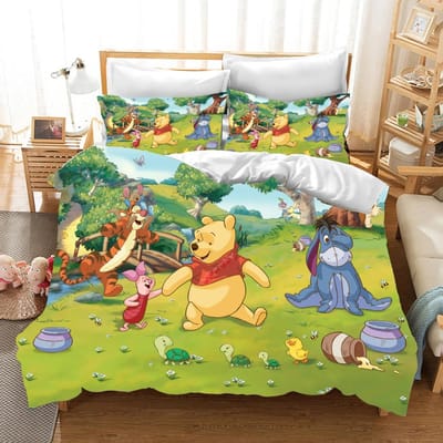 Winnie de Poeh Beddengoedsets Schattige Beer Dekbedovertrek Bedsprei Dekbedovertrek Kussensloop 2-3 Stuks Sets Slaapkamerdecoratie US Twin173x218cm