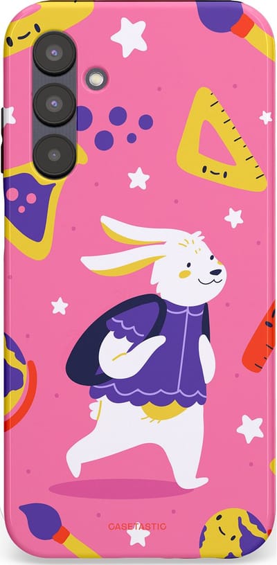 Casetastic hoesje geschikt voor Samsung Galaxy A25 - Dubbellaagse bescherming - Slimme konijnensprongen - Fashion Case - Koraal Geel Roze