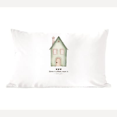 Sierkussens - Kussentjes Woonkamer - 60x40 cm - Huisje - Groen - Tekst - Liefdevol