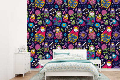 Behang - Fotobehang Matroesjka - Rusland - Bloemen - Breedte 360 cm x hoogte 260 cm