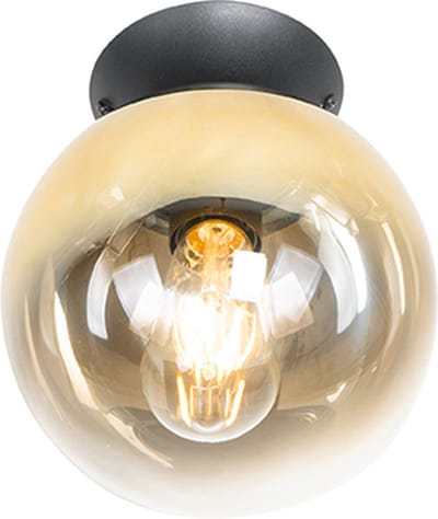 QAZQA pallon - Art Deco Plafondlamp - 1 lichts - Ø 20 cm - Zwart Goud - Woonkamer | Slaapkamer | Keuken