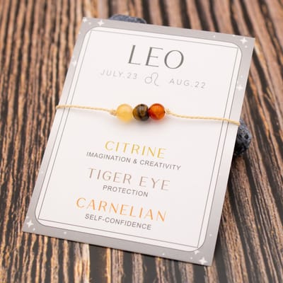 Bixorp Leeuw / Leo Sterrenbeeld Armband - Cadeau Armbandje met Edelstenen Kralen - Citrien, Tijgeroog & Carneool
