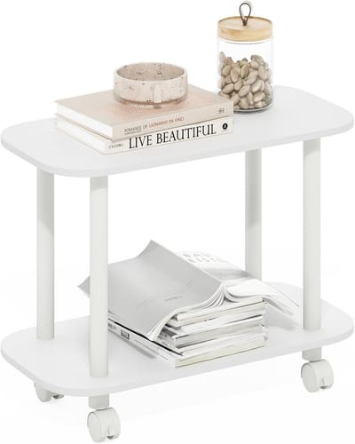 Ovale bijzettafel - Tafeltje op wielen - Opbergen en decoreren - Vergrendelbare wielen - 60 x 30 x 45 cm