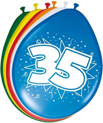 Folat Verjaardag leeftijd ballonnen - 35 jaar - 8x stuks - mix kleuren - feestartikelen/versiering