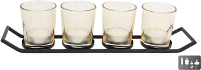Theelicht- "Rik"- 4x- L- zwart/goud -metaal/glas