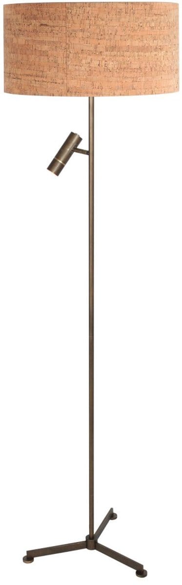 Vloerlamp Stang 4841BR met leeslicht, brons, 145 cm hoog en 40 cm diameter, natuurlijk beige kurk, Steinhauer, eigentijds design