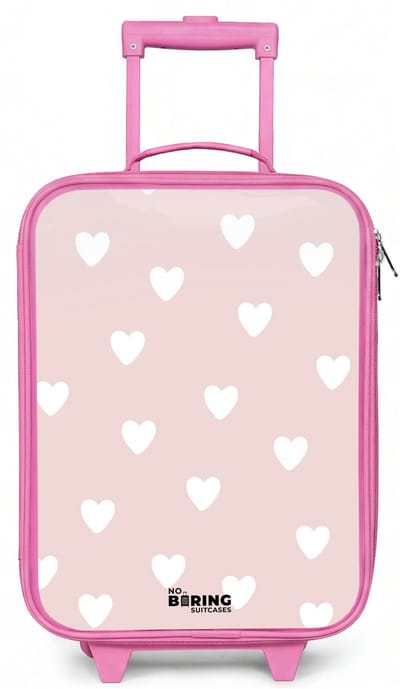 NoBoringSuitcases.com® - Kinderkoffer roze - Kindertrolley meisje - Sweethearts - Koffer kind lichtgewicht - Reiskoffer trolley voor kinderen - Koffertje met lichtgevende wieltjes - Rolkoffer