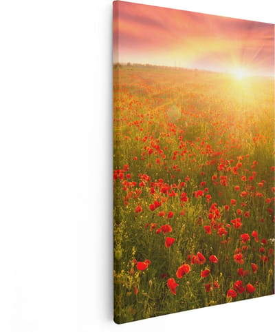 Artaza Canvas Schilderij Klaprozen - 80x120 cm - Groot - Wanddecoratie Bloemen - Muurdecoratie Zonsondergang - Schilderijen Op Canvas Natuur