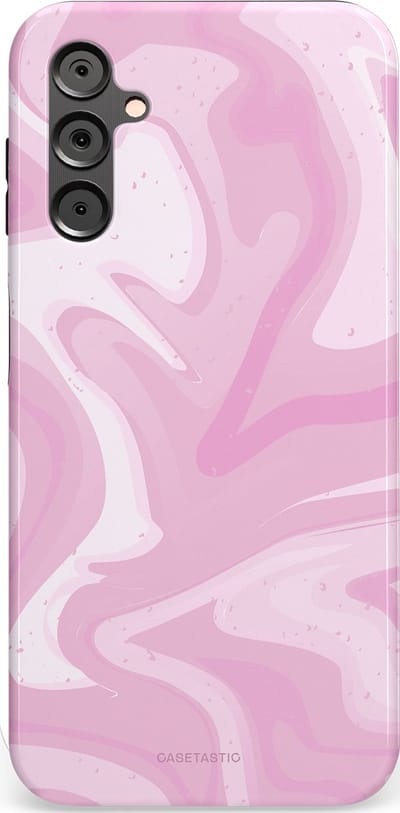 Casetastic hoesje geschikt voor Samsung Galaxy A14 (2023) 5G / Samsung Galaxy A14 (2023) 4G - Dubbellaagse bescherming - Zoet Roze Marmer - Fashion Case - Lichtroze Wit