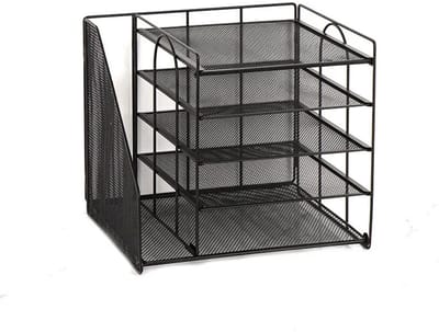 Solvix Bureau Organizer 5 Lagen – Bureau Accessoires met Brievenbak en Vijlhouder – Metalen Documentenhouder voor Kantoor en Thuis – Zwart
