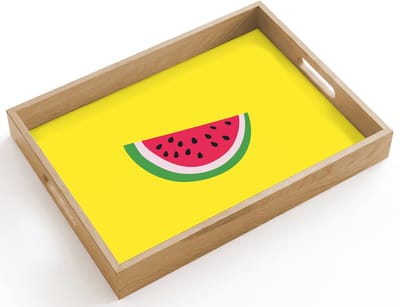 Dienblad hout 40x30 cm - Schootdienblad - Fruit - Watermeloen - Geel - Borrelplank rechthoek - Plateau dienbladen