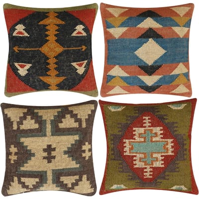 Boho Handgemaakte Kussensloop Jute Wol Kussen Vintage Indiase Tribale Sierkussen Voor Bank Bed Stoel Woonkamer Decoratie Set Van 4 Linen 30*30(CM)-4Pcs
