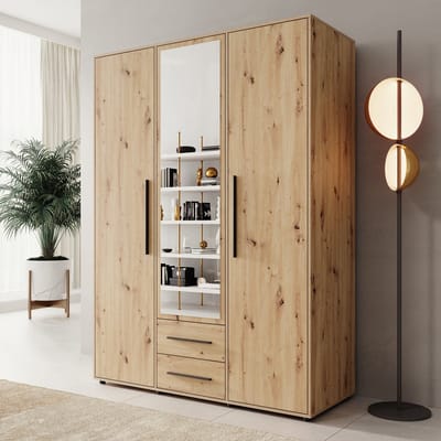 Meubella - Montalo - Kledingkast 3-deurs - Eikenpatroon - 150x59x206 cm