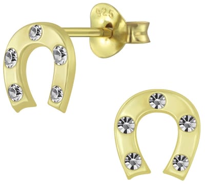 Joy|S - Zilveren hoefijzer oorbellen - 7 mm - kristal antraciet grijs - gold plated