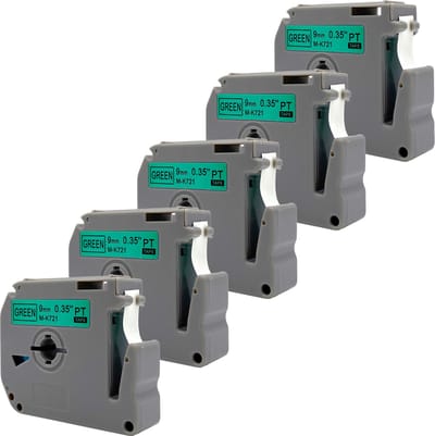DULA Brother Compatible label tape- M-K721 - 5 cassettes - Brother P-Touch - Zwart op groen - 9mm x 8m