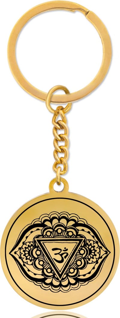 Derde Oog Chakra (Ajna) Sleutelhanger – Spiritueel Cadeau van Roestvrij Staal – Goudkleurig – Pax Amare