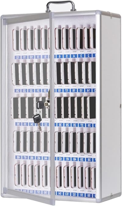 Mobiel Kluisje - Telefoonkluis School - Veilig Telefoons Opbergen - Wandmontage met Slot - 60 Sleuven - Grijs