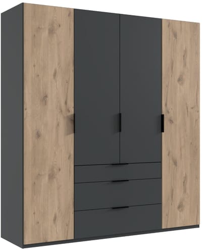Kledingkast Almera - Spaanplaat - Grafiet/Eiken - 200x216x58 cm (BxHxD) - Draaideuren - 3 Lades