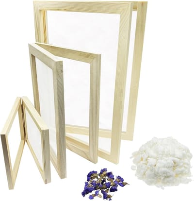 Allecto Plus - Houtpapier maken voor doe-het-zelf droogbloemen papier - 6 stuks - Inclusief houten frame - Knutselen met droogbloemen - Verschillende formaten