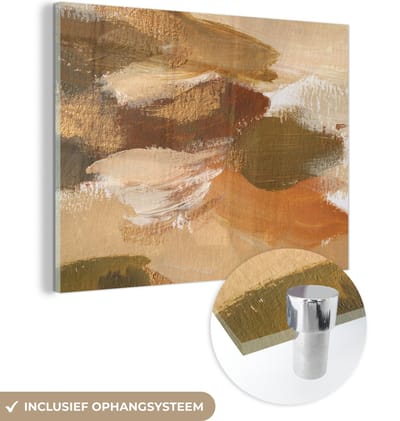 MuchoWow® Glasschilderij 40x30 cm - Schilderij acrylglas - Verf - Oranje - Bruin - Foto op glas - Schilderijen