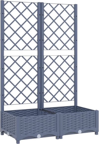 Plantenbak met klimrek - Weerbestendig - Bloembak - Met trellis - Buiten - Polypropyleen- 2 vakken - Plantenrek - Rechthoekig - 2x18 Liter - Grijs
