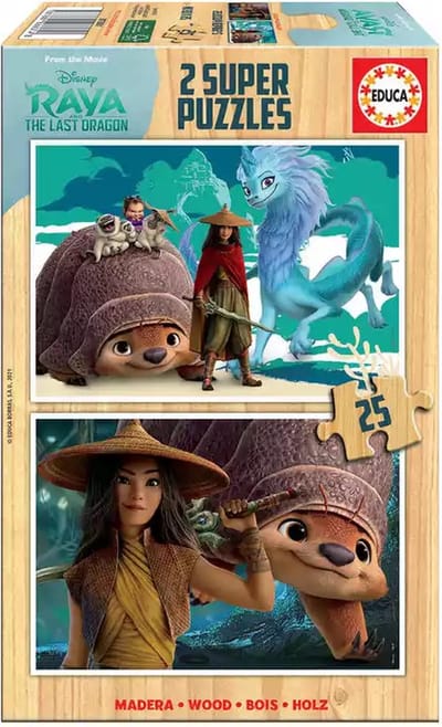 Puzzles de 2 x 25 pièces en bois Disney Raya&Last Dragon