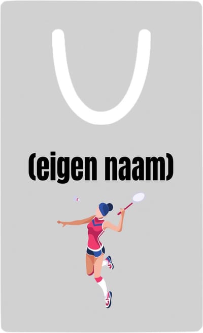 Hacebo® - badminton vrouw met eigen naam metalen boekenlegger - Badminton - badmintonner - sport - Verjaardag cadeau - kado - geschenk Bladwijzer boekenleggers - 7.6 cm x 5cm