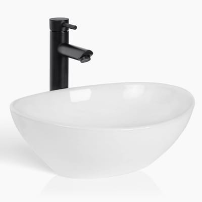 Compacte Ovale Wastafel Klein Wit - Inclusief Kranenset en Afvoer