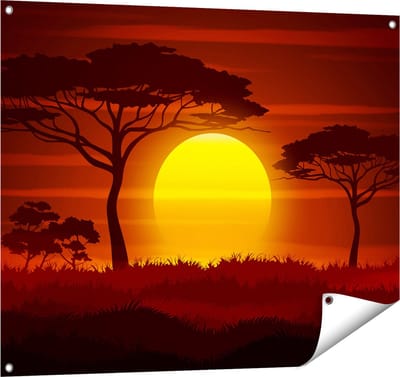 Gards Tuinposter Zonsondergang in de Savanne - Abstract - 100x80 cm - Tuindoek - Tuindecoratie - Wanddecoratie buiten - Tuinschilderij