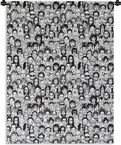 Wandkleed - Wanddoek - Patronen - Gezicht - Zwart Wit - 150x200 cm - Wandtapijt