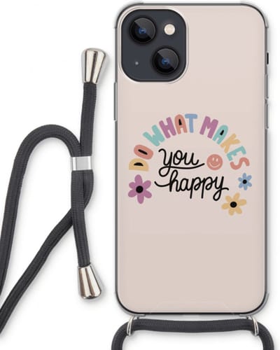 Case Company® - Hoesje met koord geschikt voor iPhone 13 hoesje met Koord - Happy days - Telefoonhoesje met Zwart Koord - Bescherming aan alle Kanten en Over de Schermrand