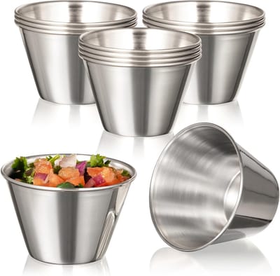 Daity 12-delige set - Roestvrijstalen dipschaaltjes - herbruikbare metalen bakkommen - kruidenschaaltjes - individuele doseerbekers - geschikt voor thuis- en restaurantgebruik