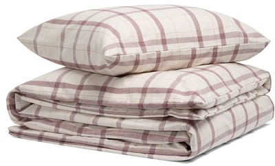 Yumeko dekbedovertrek flanel mauve check 140x220 + 1/60x70 - Biologisch & ecologisch