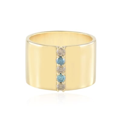Cavill - Zilveren Vergulde Ring met 0,3 ct I2 Bruine en Blauwe Diamanten - Ronde Briljant - Elegante Brede Band - Luxe Avondring