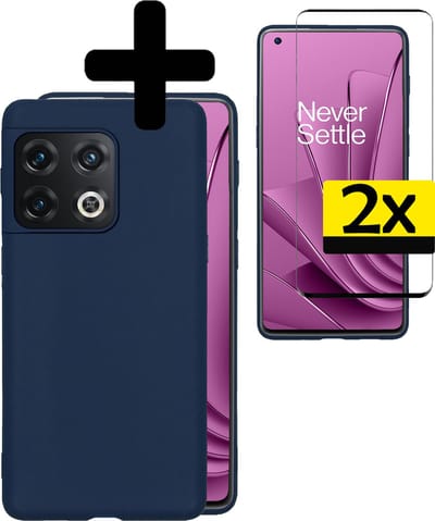 Hoesje - Met 2x Screenprotector - Geschikt voor OnePlus 10 Pro - Sterk & Shockproof - Back Cover - Siliconen Case - Telefoon Hoes - Telefoonhoesjes - Donkerblauw
