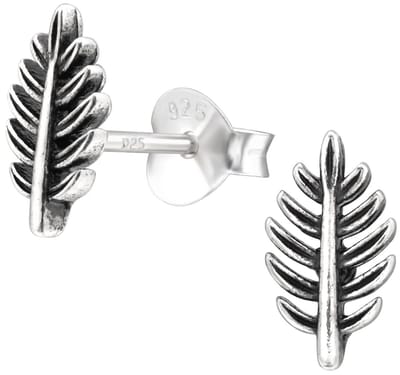 Joy|S - Zilveren blad oorbellen - 5 x 9 mm - massieve oorknoppen - geoxideerd