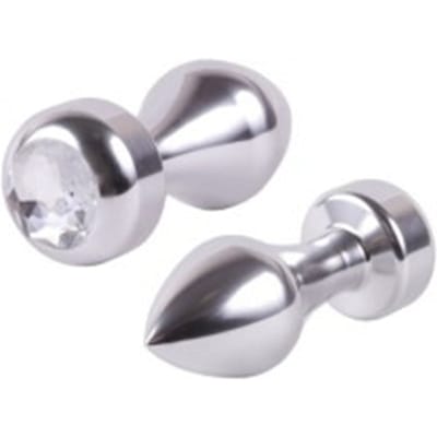 Zilveren aluminium buttplug met diamant