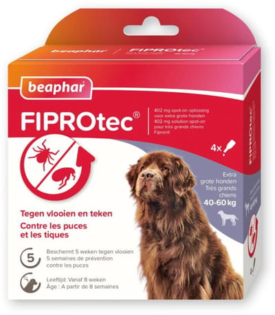 Beaphar Fiprotec Anti Teken- & Vlooiendruppels Hond 40 - 60 kg - 2 x 4 stuks - Voordeelverpakking
