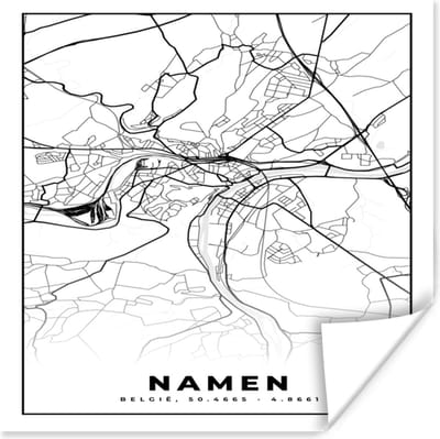 Poster Stadskaart – Plattegrond – België – Zwart Wit – Namen – Kaart - 100x100 cm XXL