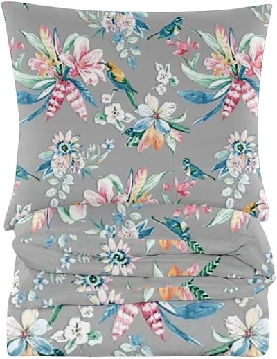 Dailygoods- Beddengoed 155 x 200 cm - Katoenen Dekbedovertrek - 3-delige Set - 2 Kussenslopen 70 x 80 cm - Grijs/Vogels - Comfortabel en Ademend - Dekbedovertrekset